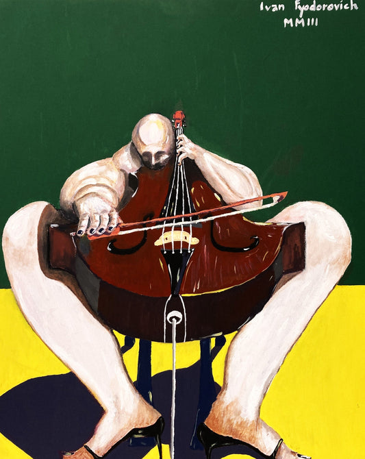 Music Poster. Naked Cello Player Portrait (Print from Acrylic Original Painting) Ivan Fyodorovich