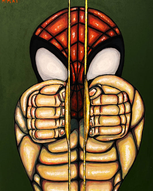 Music Poster. Naked Spiderman playing cymbals Portrait (Print from Acrylic Original Painting). Ivan Fyodorovich