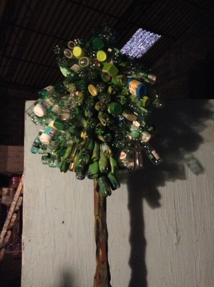 Tree made out of recycled plastic bottles. Onegin 2017 opera set.  Ivan Fyodorovich