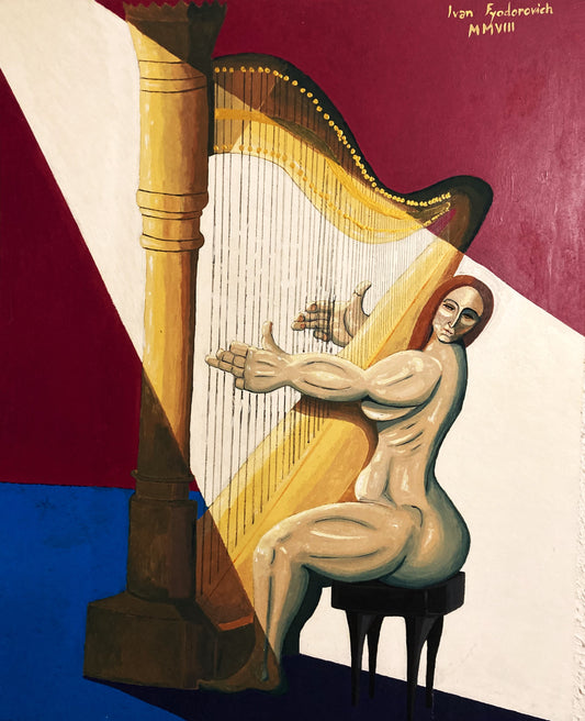 Music Poster. Naked Harp Player Portrait (Print from Acrylic Original Painting) Ivan Fyodorovich