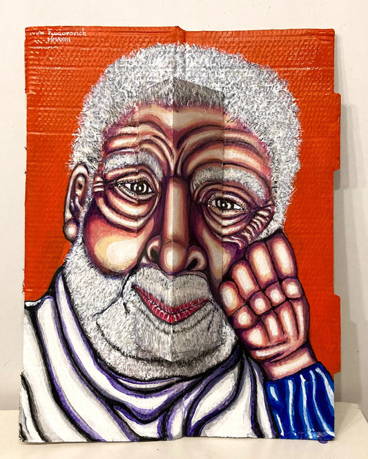 3D Portrait of Sir Harrison Birtwistle . Acrylic Painting  on cardboard boxes [Recycled Art] Ivan Fyodorovich. frontal View