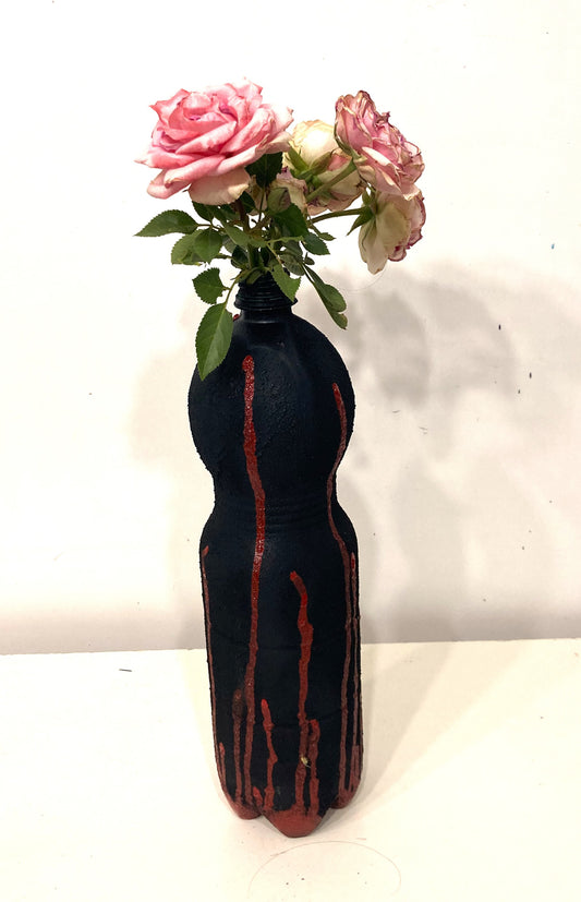 Vase for Dried Flowers Created out of a Recycled Plastic Bottle (Wasp waist line) [Recycled Art]. Front view