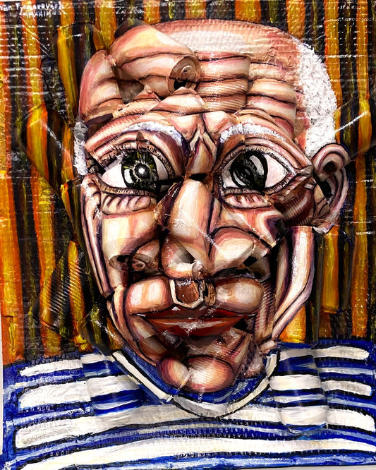 3D Portrait of Pablo Picasso . Acrylic Painting  on Recycled Beer Cans [Recycled Art]. Ivan Fyodorovich. Front view