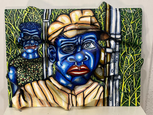 3D Portrait of Two Child Soldiers. Acrylic Painting on Recycled Plastic Containers Recycled Art]. Ivan Fyodorovich. Front view