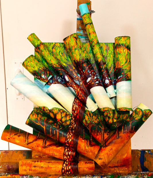 3D Acrylic Panting of a Pine Tree Forest Landscape. Front View