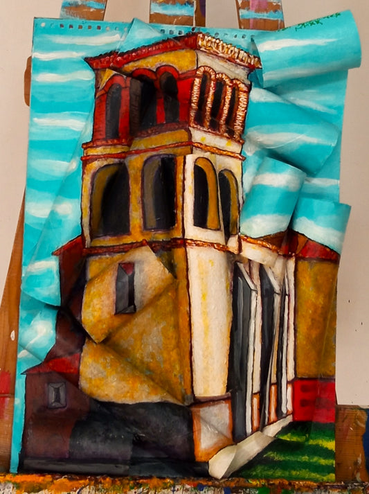 3D image of La Zarza Church. Acrylic on Recycked Cardboard and Recycled Cardboard Tubes