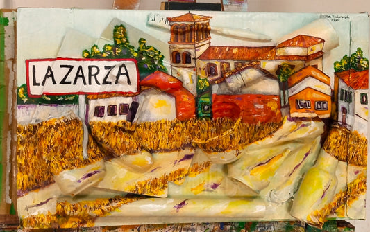 3d country recycling art village painting. Front side