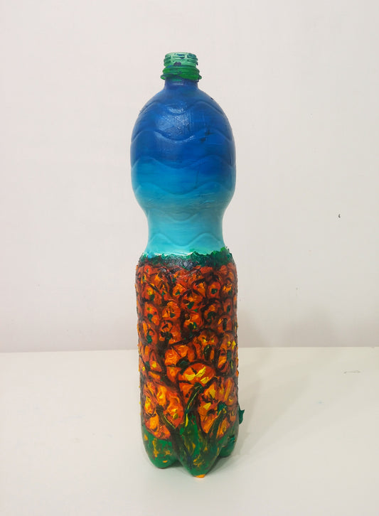 Recycled plastic bottle vase , Acrylic Painted Pumpkin Field Vase for dried flowers. 1