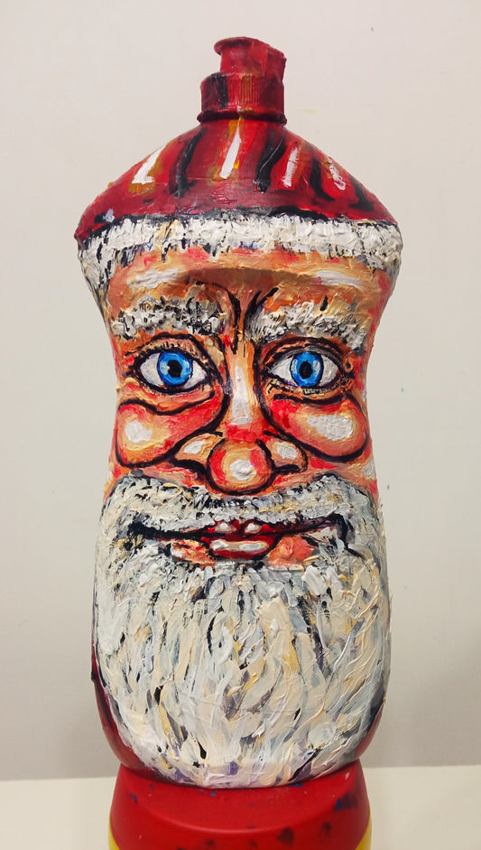 Santa Claus  Face Figurine Created out of Recycled Plasti Bottle. [Recycled Art]. Ivan Fyodorovich. Front view