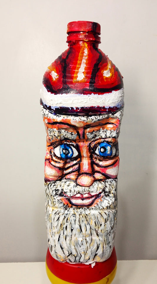 Blue Eyed Santa Claus  Face Figurine Created out of Recycled Plastic Bottle. [Recycled Art]. Ivan Fyodorovich. front view
