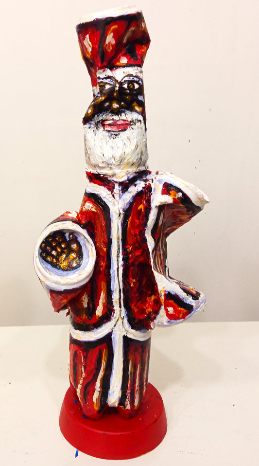 Double  Sided Black Santa Claus Created out of Recycled Plastic Bottle and Soda Cans. [Recycled Art]. Ivan Fyodorovich. happy side