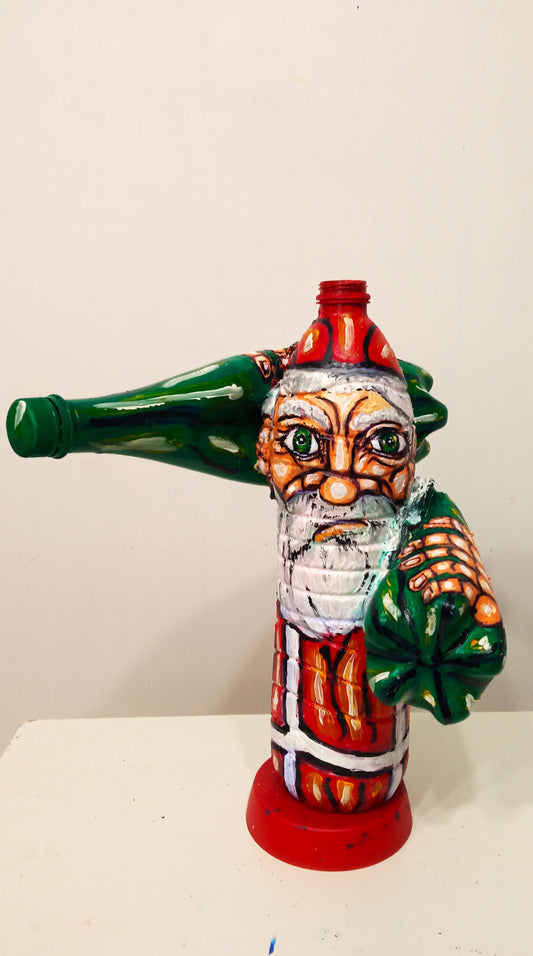 Grumpy Santa Claus Figurine Created out of Recycled Plastic Bottles . [Recycled Art]. Ivan Fyodorovich Front view