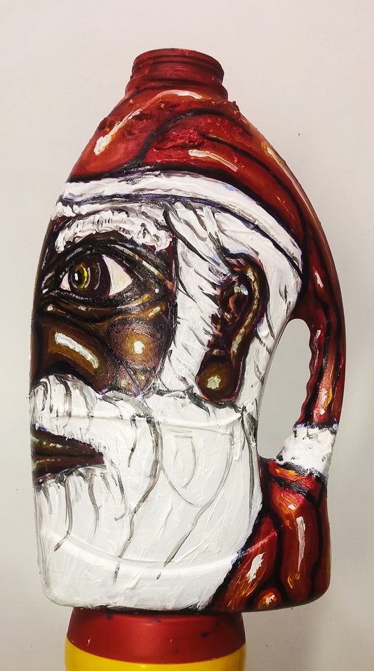 Mixed Race  Santa Claus Figurine Created out of Recycle Plastic Bottle . [Recycled Art]. Ivan Fyodorovich Black side