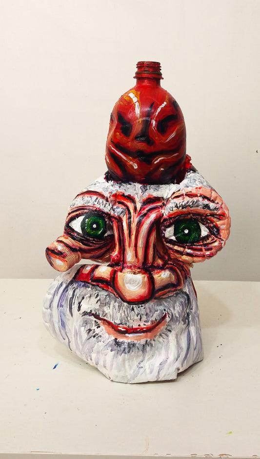 Distorted Faced Santa Claus Created out of Recycled Plastic Bottles . [Recycled Art]. Ivan Fyodorovich. Front side