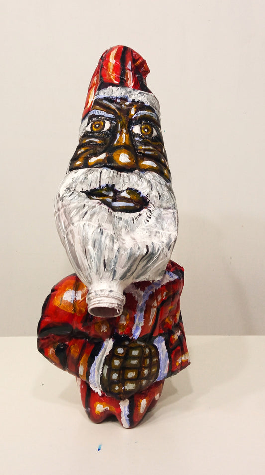Tall Black Santa Claus Figurine Created out of Recycled  Plastic Bottles. [Recycled Art]. Ivan FyodorovichFront view