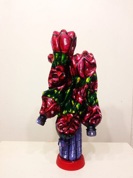 Bunch of Red Roses  Figurine Made out of Recycled Plastic Bottles.[Recycled Art]. Ivan Fyodorovich. Front view
