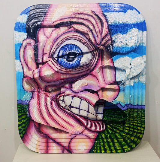 "Insanity" 3D Portrait of a Lunatic. Acrylic on recycled plastic bottles. [Recycled Art]. Ivan Fyodorovich. front view
