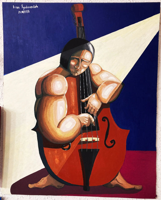 Music Poster. Female Double Bass Player Portrait (Print from Acrylic Painting) Ivan Fyodorovich