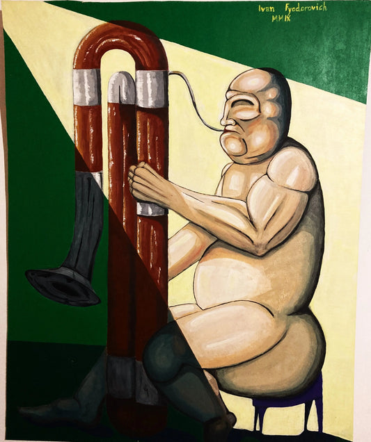 Music Poster. Naked Contrabassoon  Player Portrait (Print from Acrylic Painting) Ivan Fyodorovich