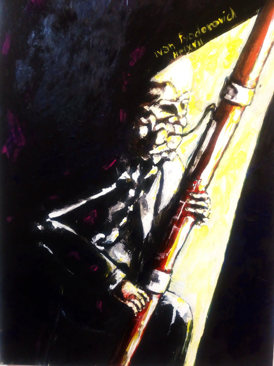 Acrylic portrait of a Man playing the Bassoon