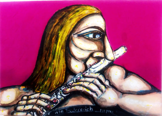 Acrylic portrait of a Woman Playing the Flute