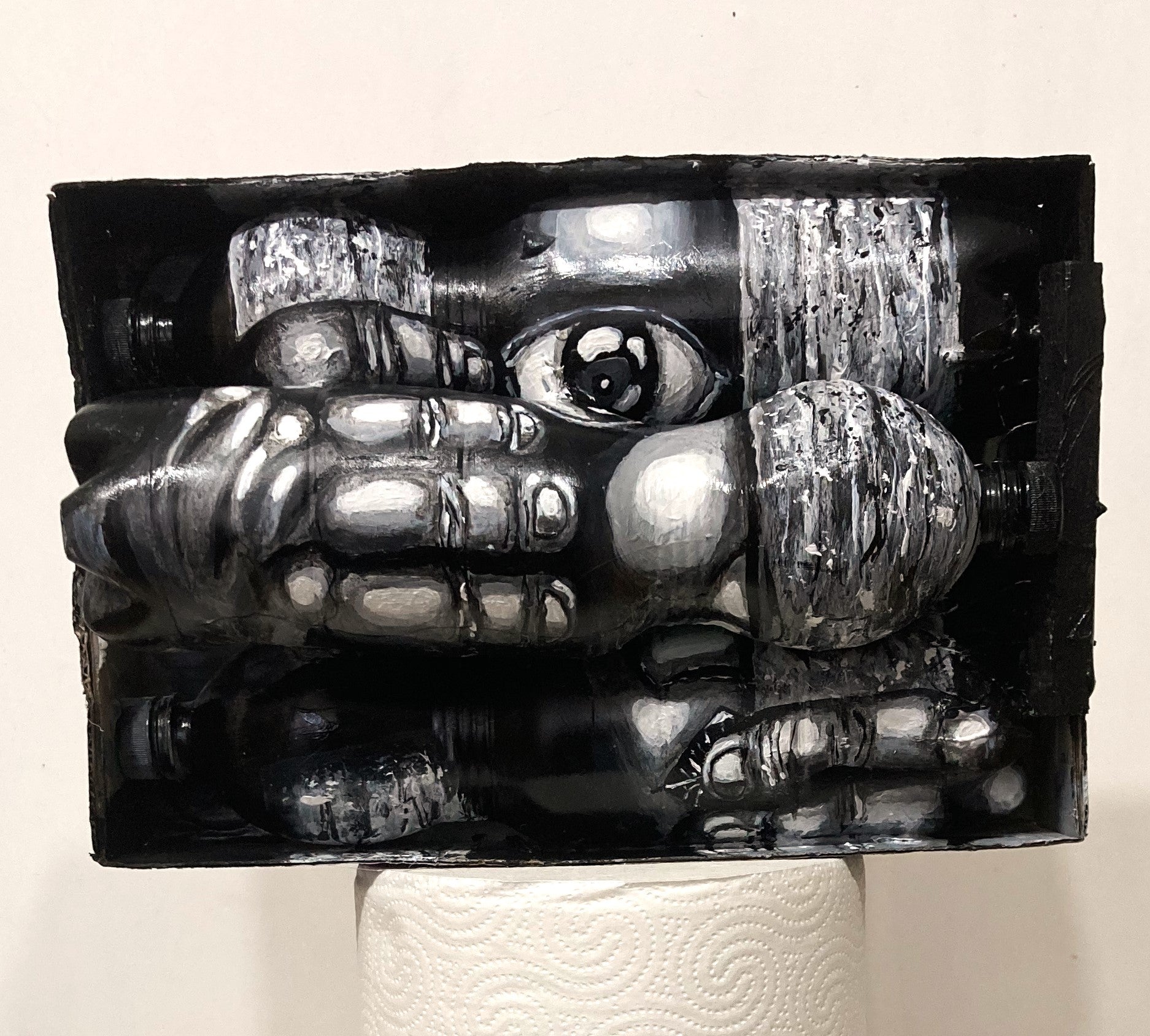 3D Portrait of a Modern Slave Child. Acrylic on Recycled Plastic Bottles. [Recycled Art]. Front View