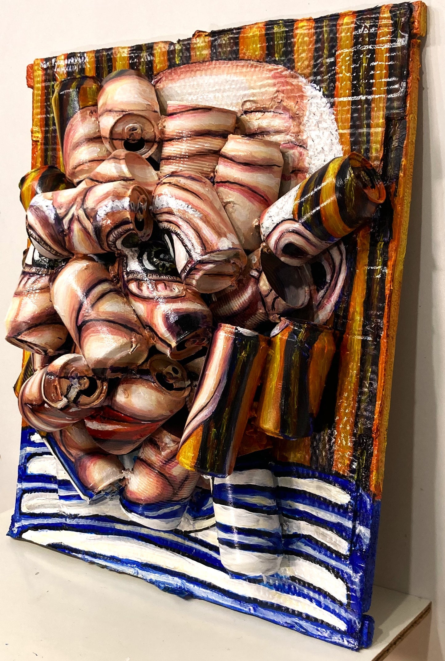 3D Portrait of Pablo Picasso . Acrylic Painting  on Recycled Beer Cans [Recycled Art]. Ivan Fyodorovich. Medium right lateral view