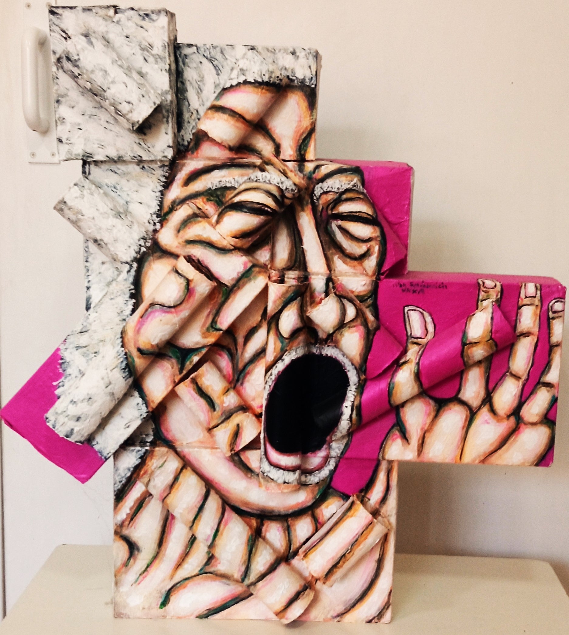 Copy of 3D Portrait of a Naked Woman Playing the Flute. Acrylic on Recycled Cardboard boxes (Music Art) [Recycled Art] Ivan Fyodorovich