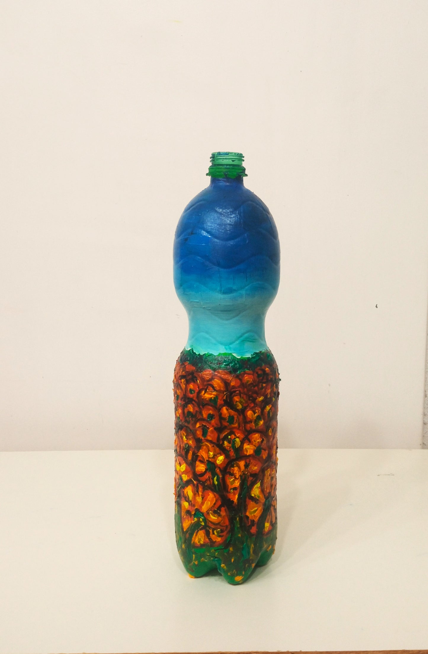 Recycled plastic bottle vase , Acrylic Painted Pumpkin Field Vase for dried flowers. 2