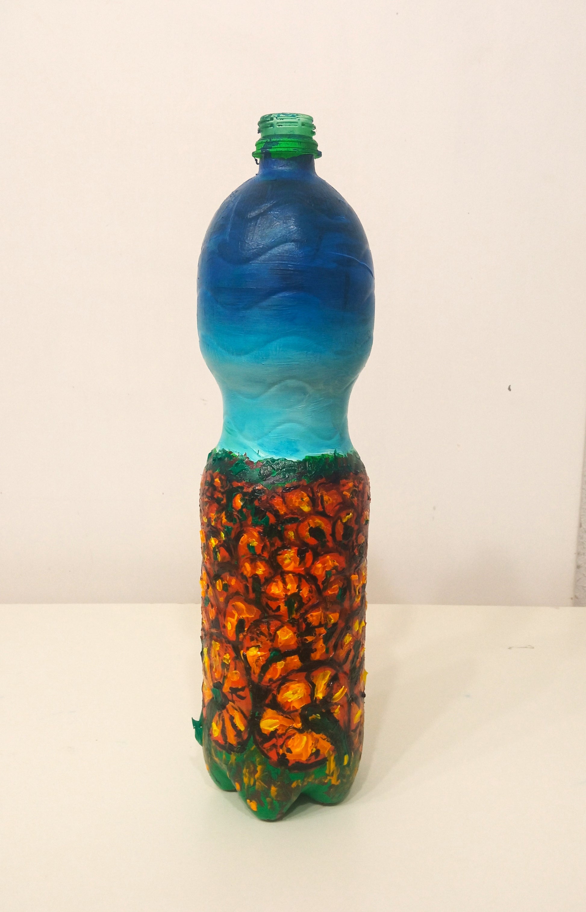 Recycled plastic bottle vase , Acrylic Painted Pumpkin Field Vase for dried flowers. 3