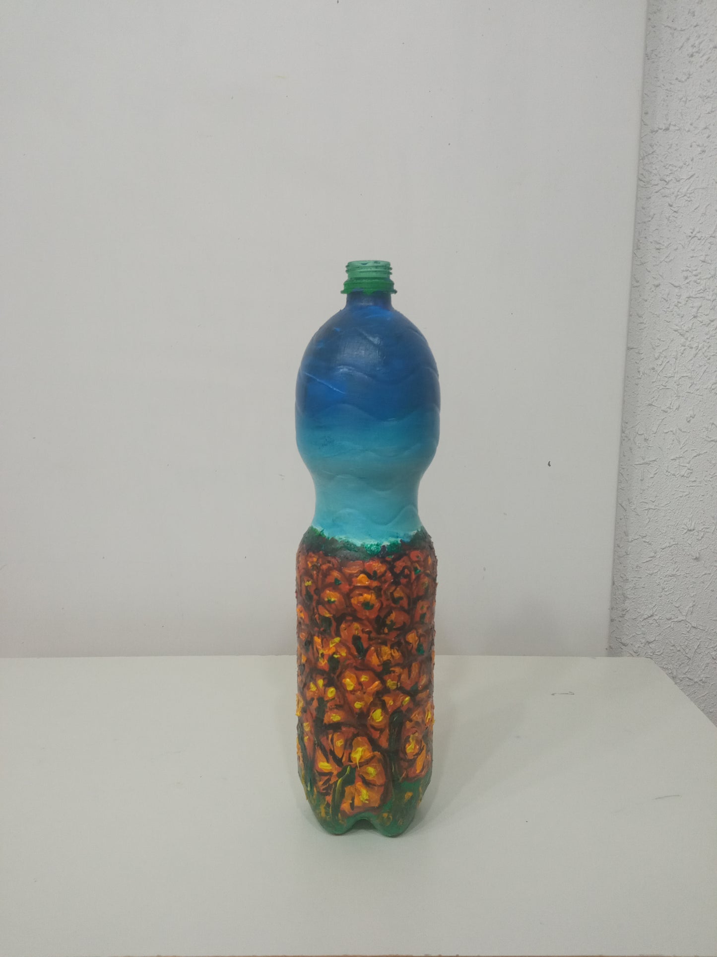Recycled plastic bottle vase , Acrylic Painted Pumpkin Field Vase for dried flowers. 4