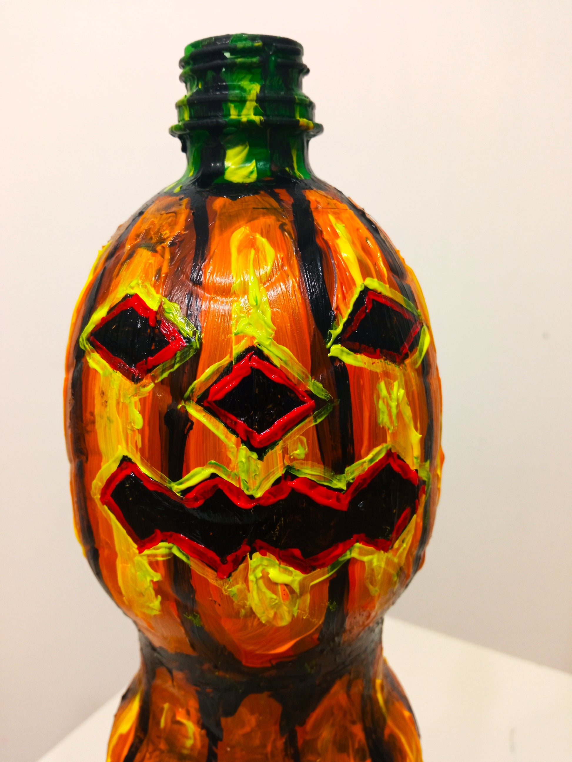 Halloween Pumpkin Figurine (Vase) Created out of Recycled Plastic Bottles . [Recycled Art]. Ivan Fyodorovich. Face detail