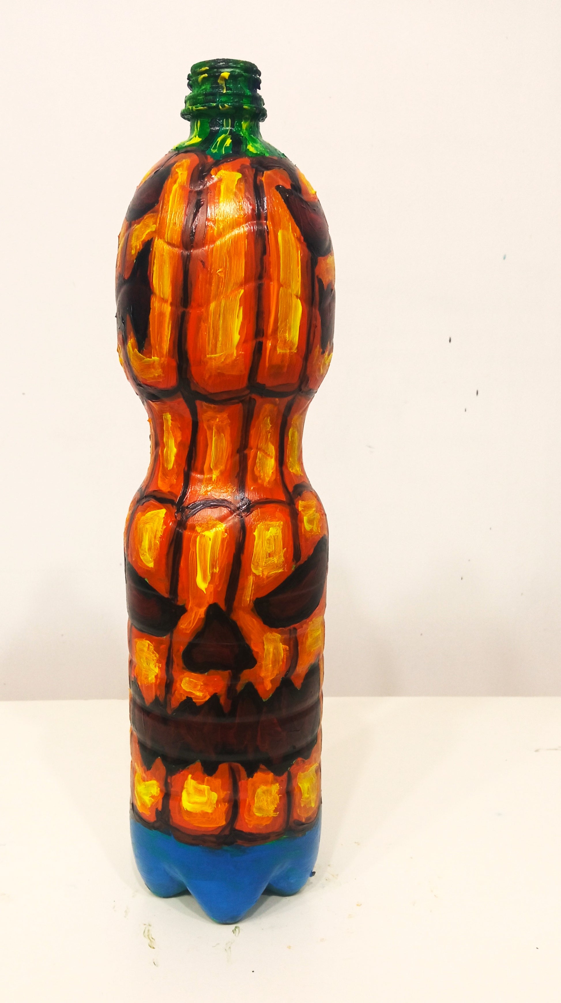 Scary Face Halloween Pumpkin Figurine (Vase) Created out of Recycled Plastic Bottles . [Recycled Art] Ivan Fyodorovich