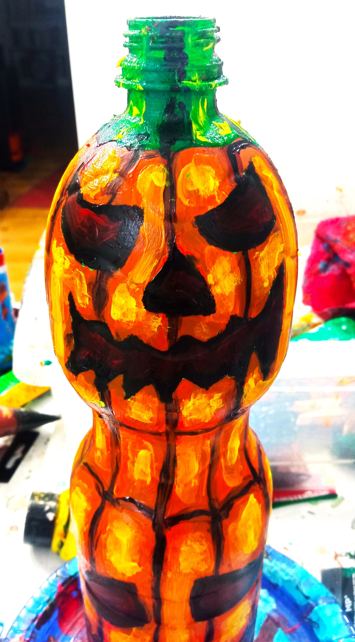 Scary Face Halloween Pumpkin Figurine (Vase) Created out of Recycled Plastic Bottles . [Recycled Art] Ivan Fyodorovich