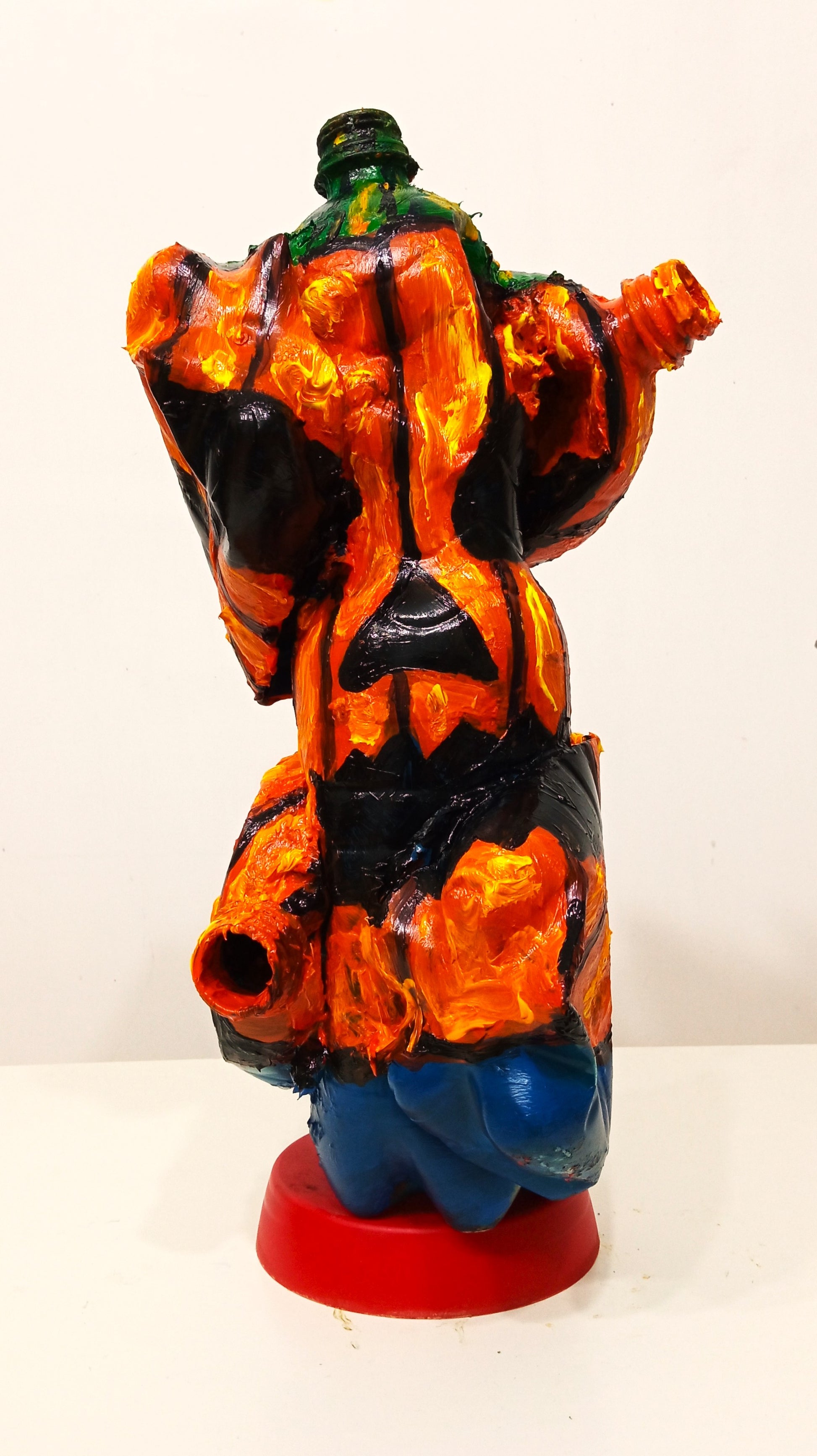 Big Headed Halloween Pumpkin Figurine Created out of Recycled Plastic Bottles . [Recycled Art]. Ivan Fyodorovich. Back view