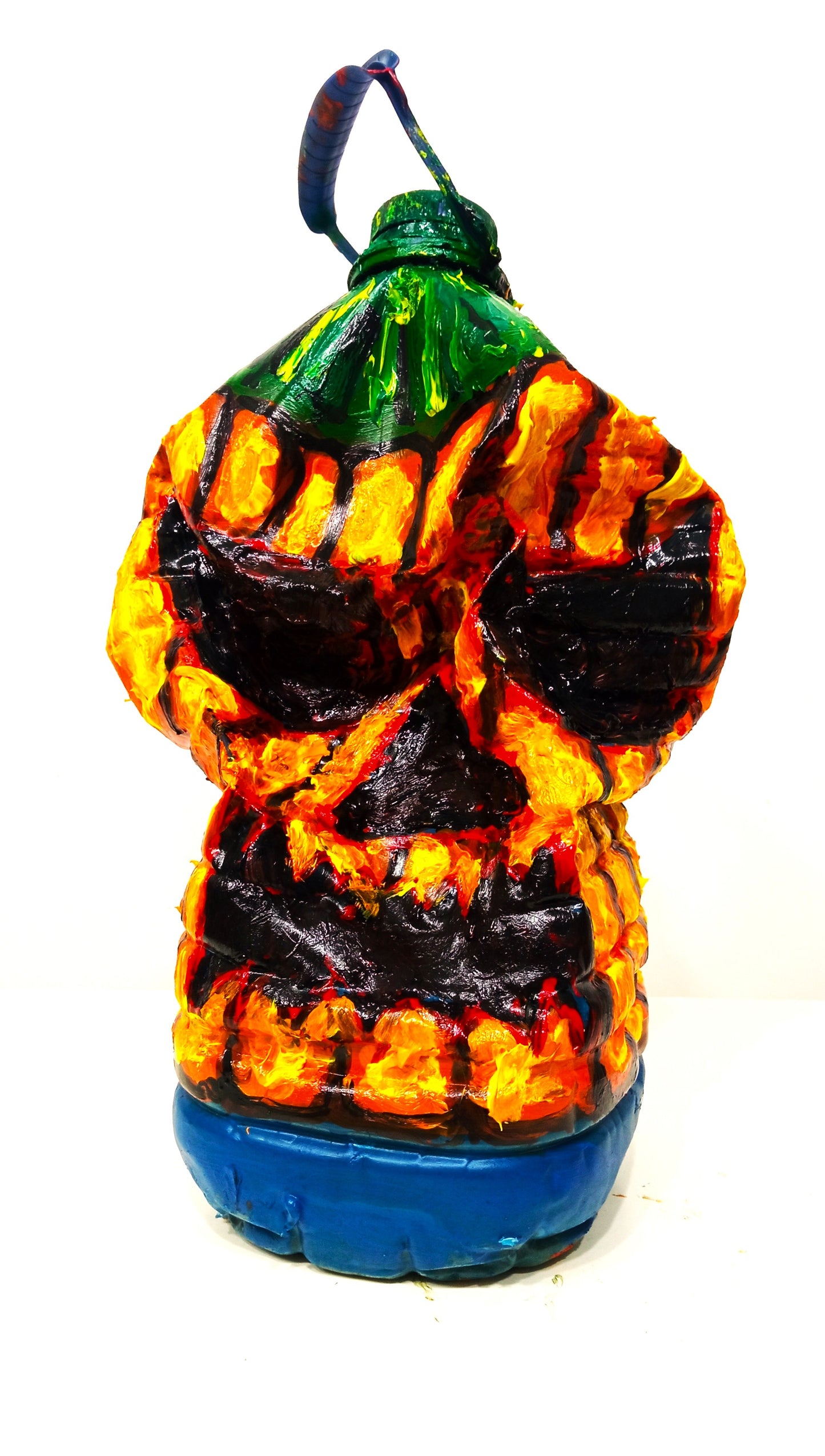 Fat Halloween Pumpkin Figurine Created out of Recycled Plastic Bottles . [Recycled Art]. Ivan Fyodorovich. Front view