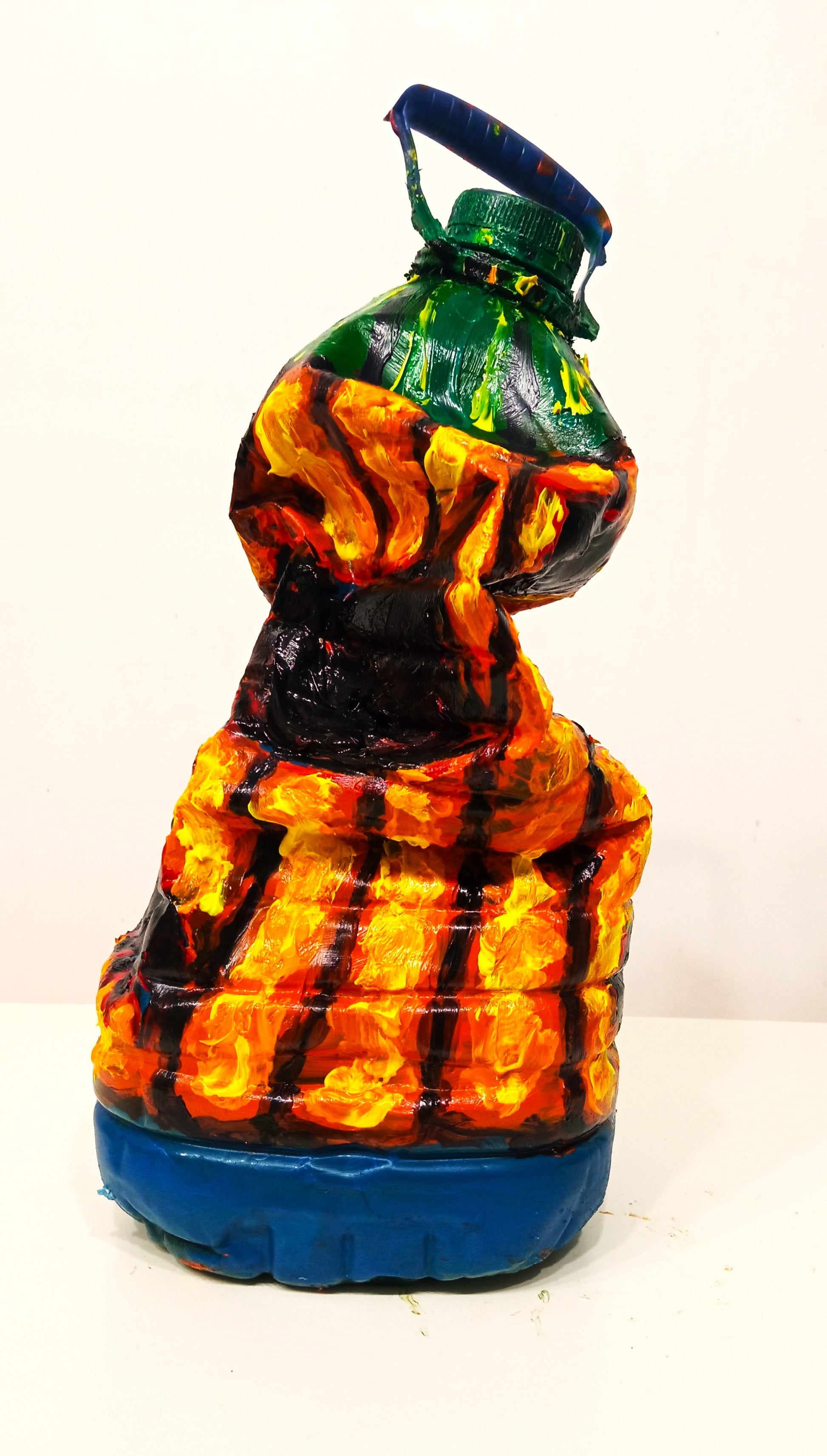 Fat Halloween Pumpkin Figurine Created out of Recycled Plastic Bottles . [Recycled Art]. Ivan Fyodorovic. Right lateral view