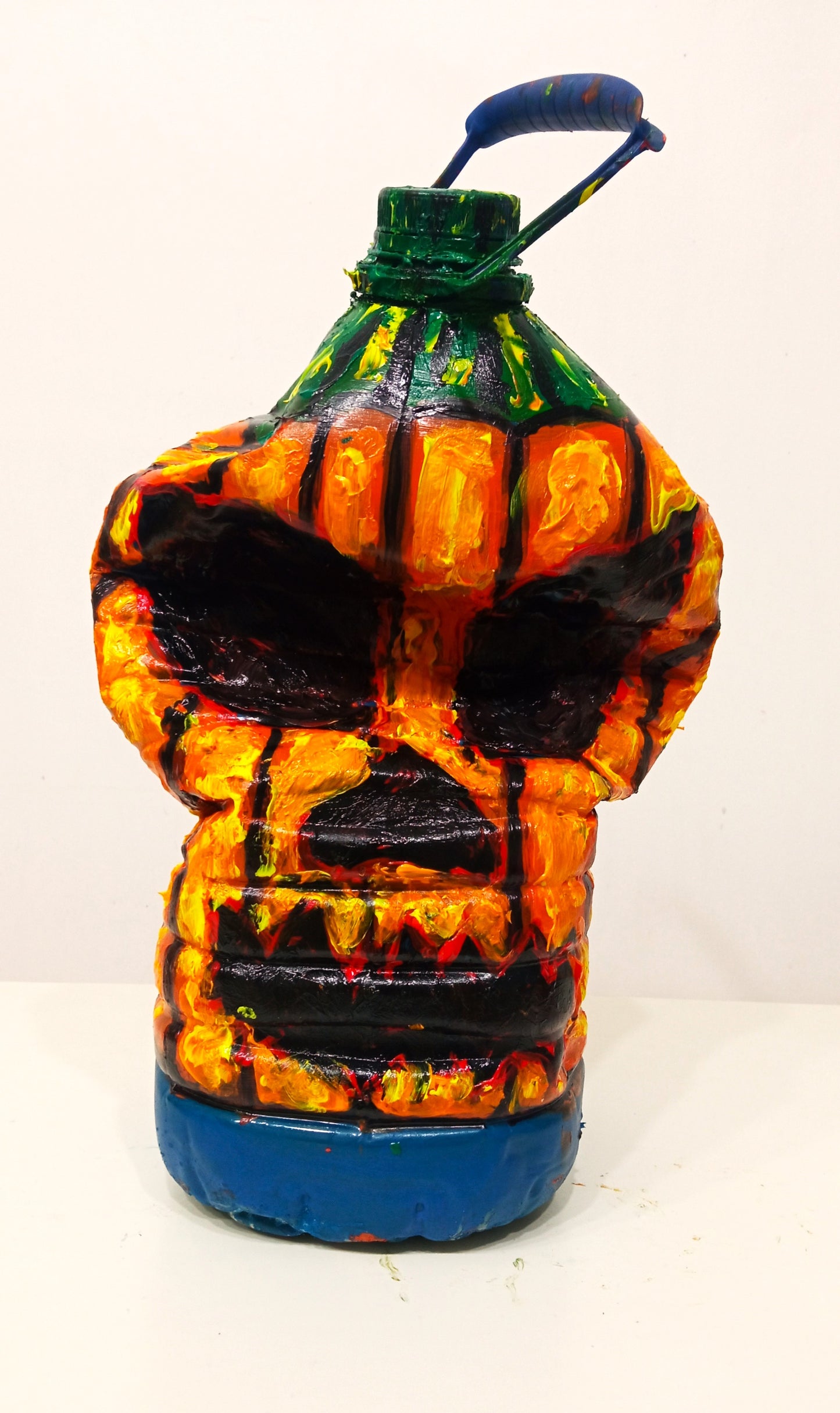 Fat Halloween Pumpkin Figurine Created out of Recycled Plastic Bottles . [Recycled Art]. Ivan Fyodorovich. Back view