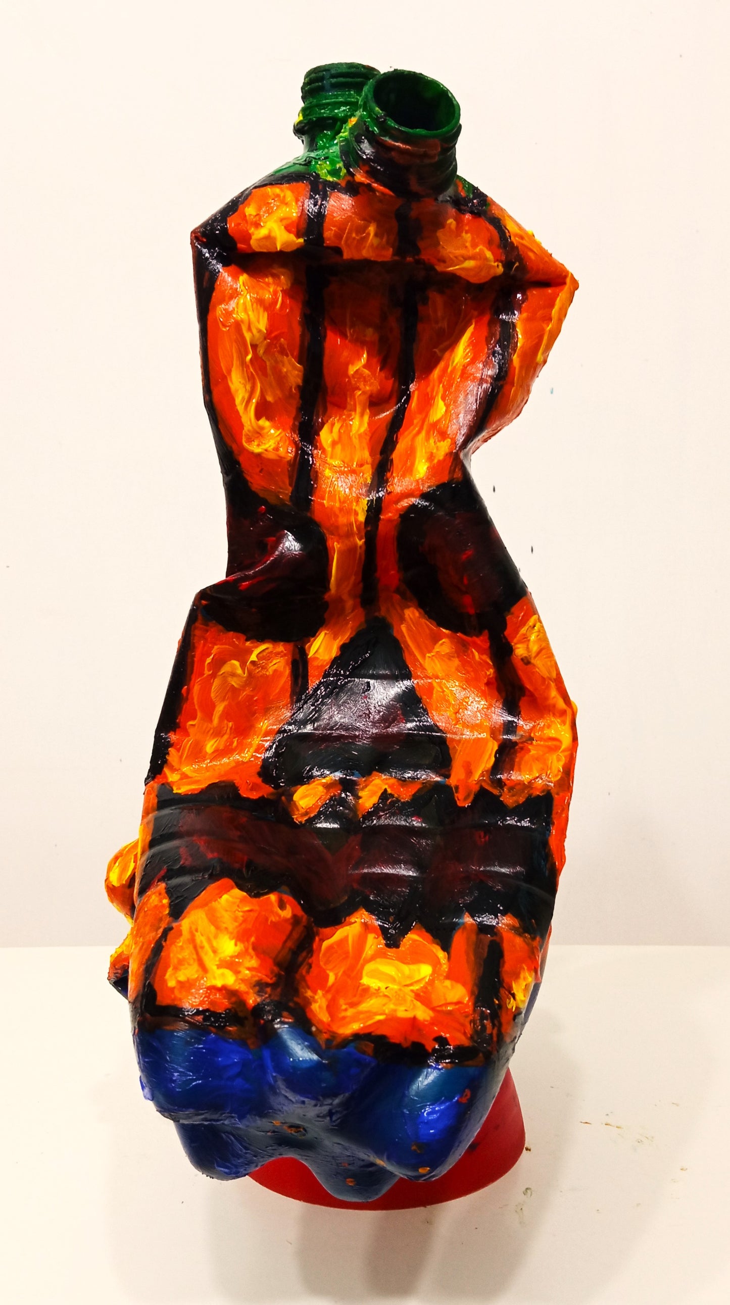 Drammatic Halloween Pumpkin Figurine Created out of Recycled Plastic Bottles . [Recycled Art]. Ivan Fyodorovich. Back view