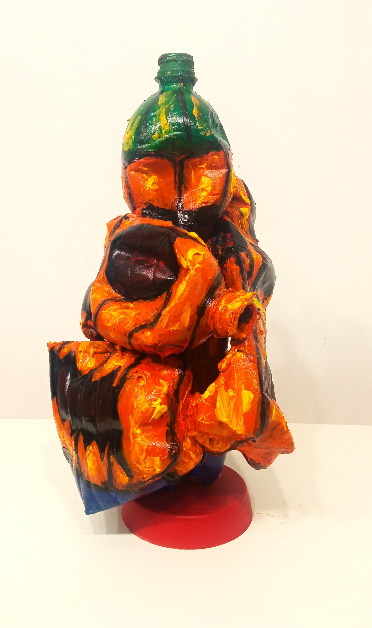 Grotesque Halloween Pumpkin Figurine Created out of Recycled Plastic Bottles . [Recycled Art]. Ivan Fyodorovich. Right lateral view