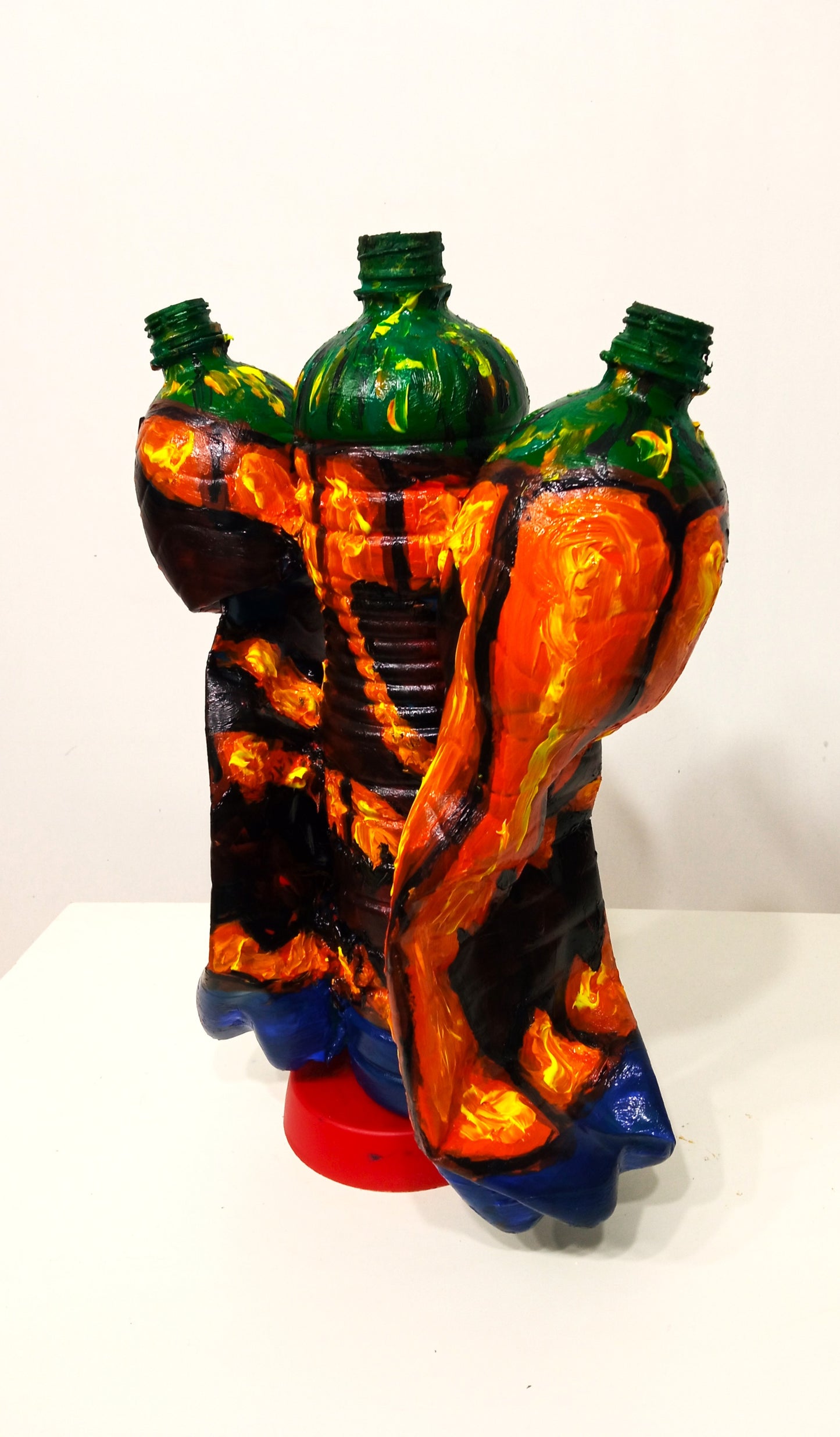 Triple Halloween Pumpkin Figurine Vase Created out of Recycled Plastic Bottles . [Recycled Art]. Ivan Fyodorovich. Back view