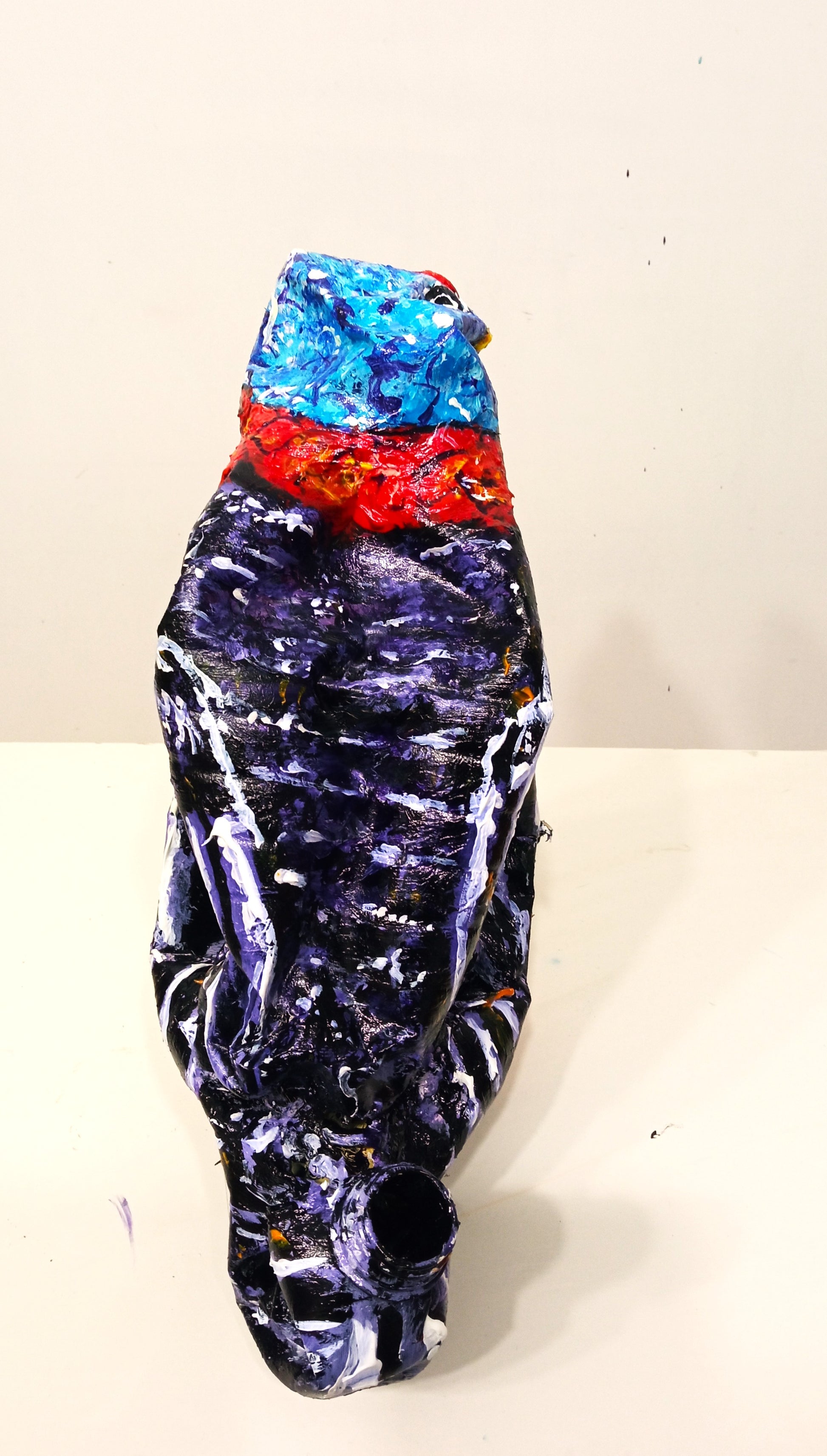 Acrylic painted Recycled plastic bottles Angry Turkey Figurine. Table top . Back side