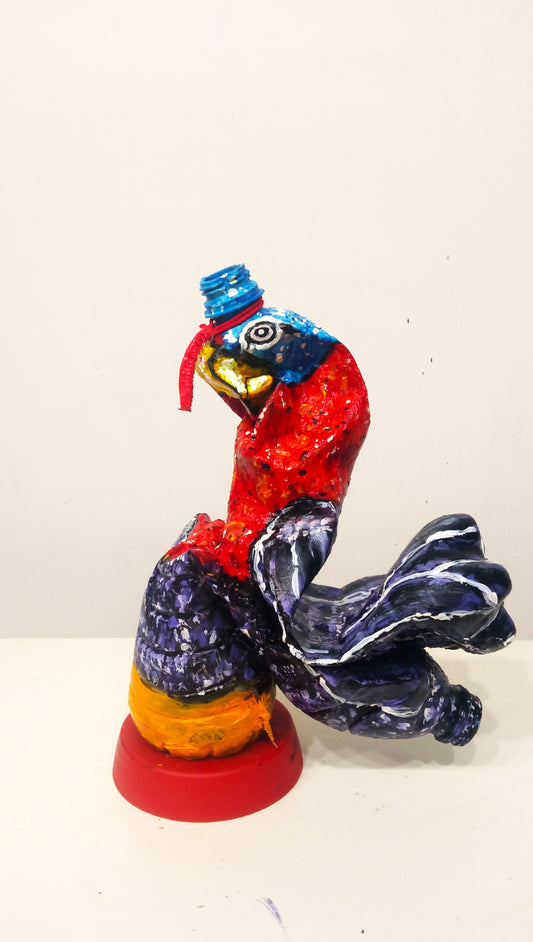 Acrylic painted Recycled plastic bottles Elegant Turkey Figurine.  Left side