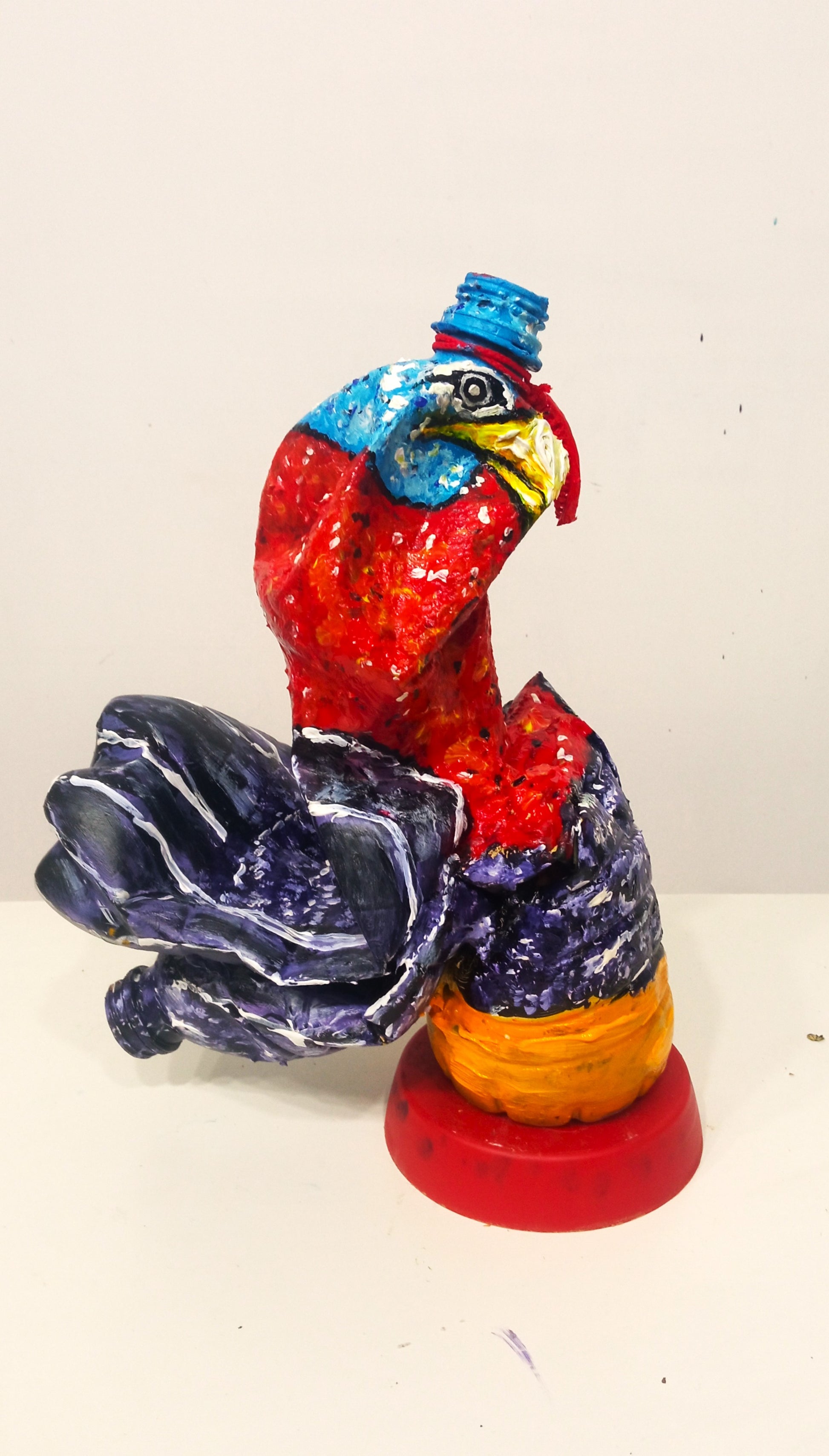 Acrylic painted Recycled plastic bottles Elegant Turkey Figurine.  Right side