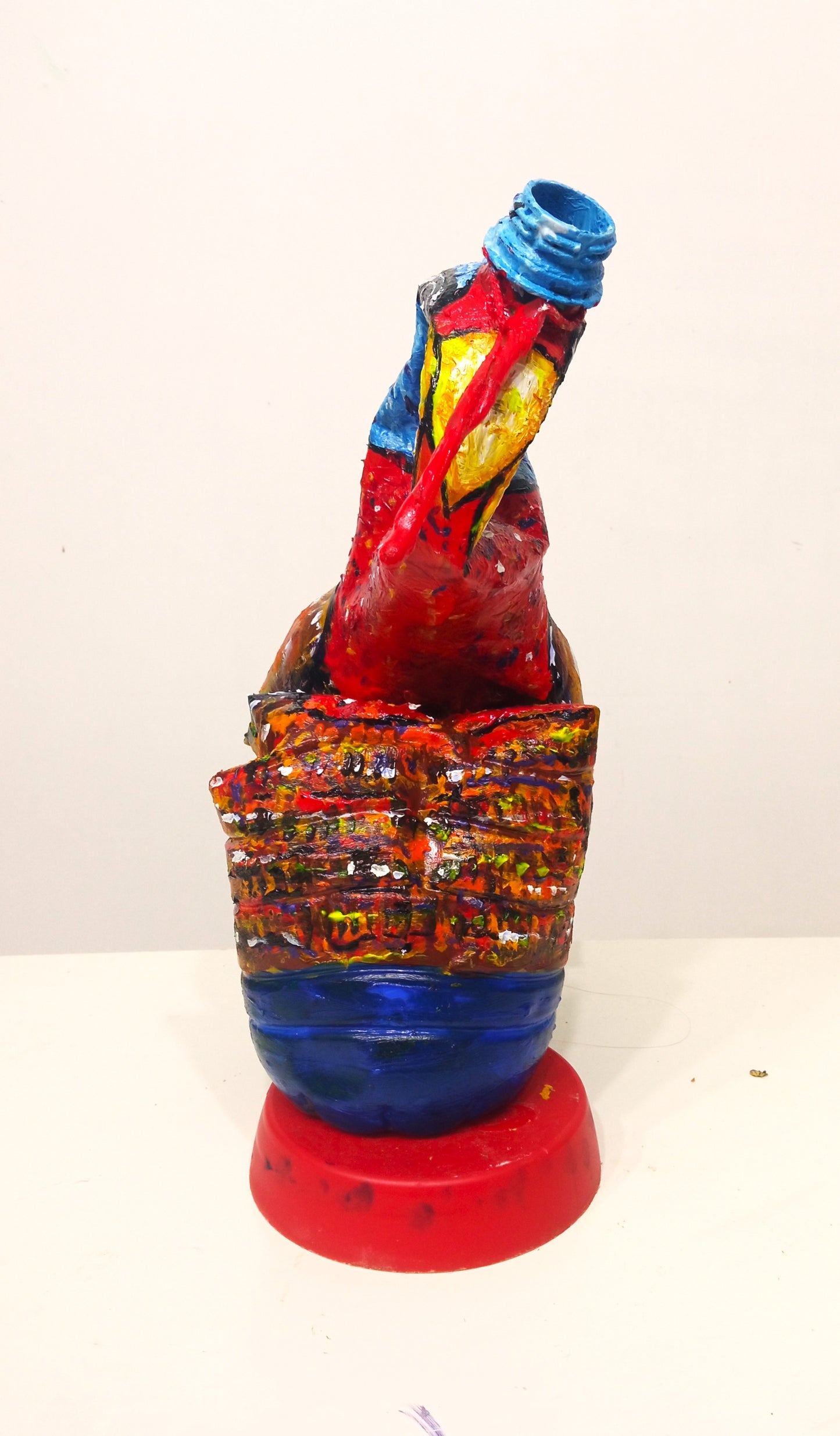 Acrylic painted Recycled plastic bottles Bad Tempered Turkey Figurine. Table top decoration [Recycled Art]. Front View