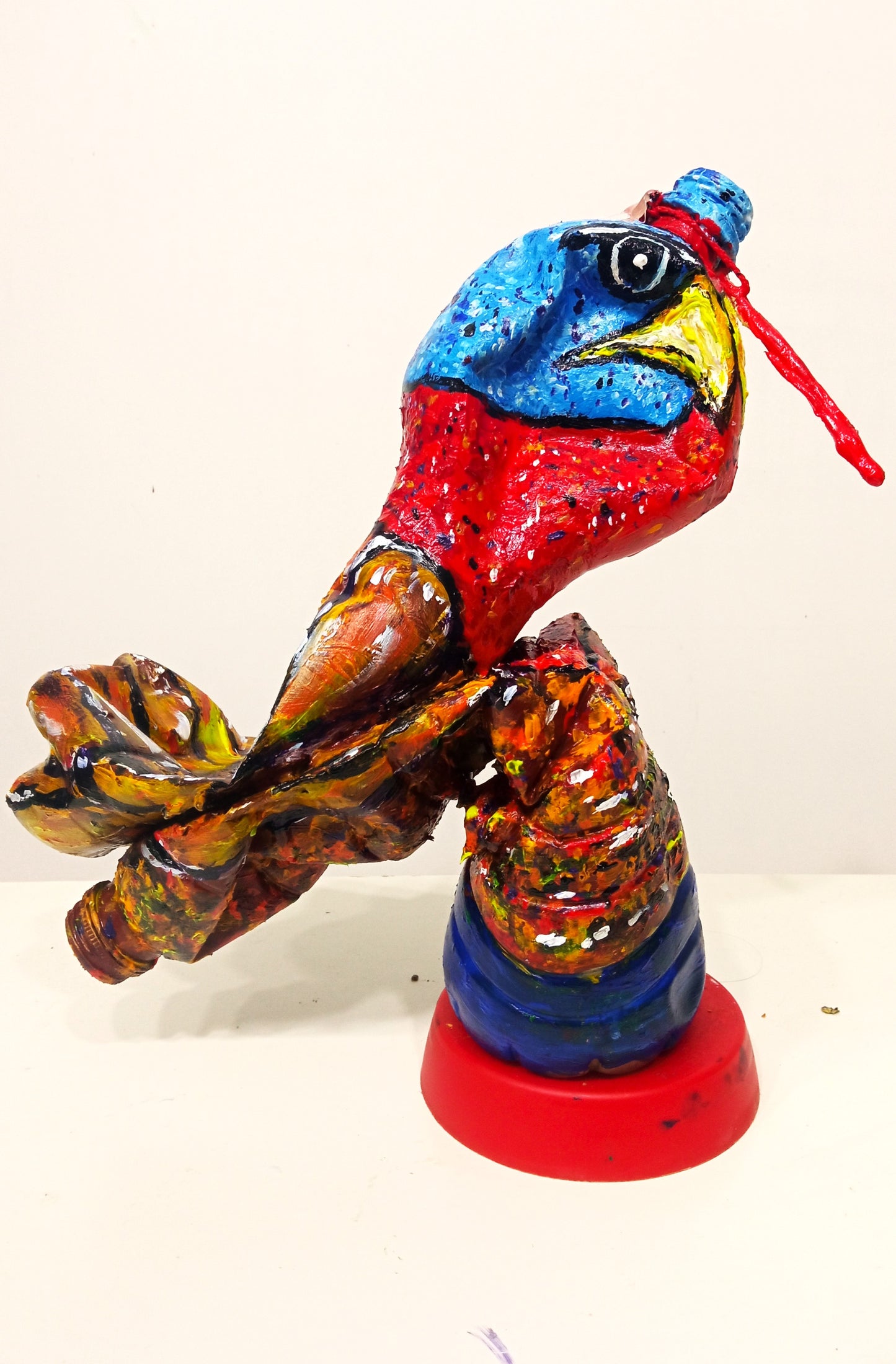 Acrylic painted Recycled plastic bottles Bad Tempered Turkey Figurine. Table top decoration [Recycled Art]. Right Side View