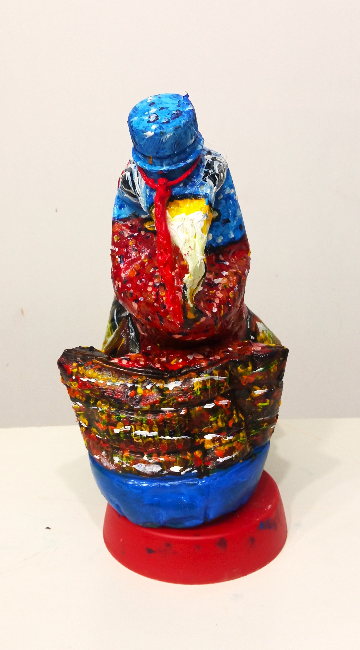 Acrylic painted Recycled plastic bottles SadTurkey Figurine. Table top decoration. [Recycled Art]. front view