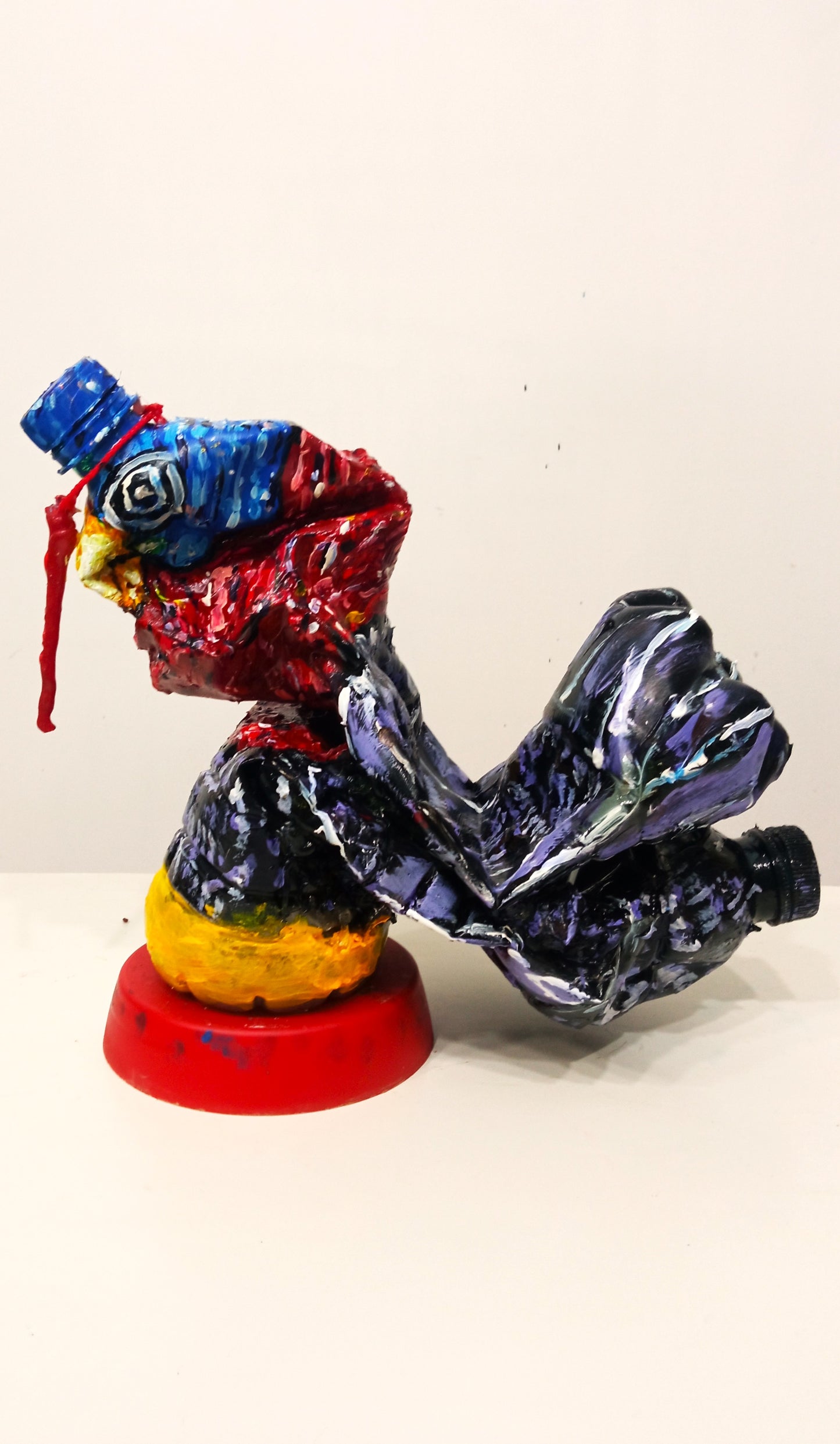 Acrylic painted Recycled plastic bottles Scrawny Turkey Figurine. Table top decoration. [Recycled Art]. Left side View