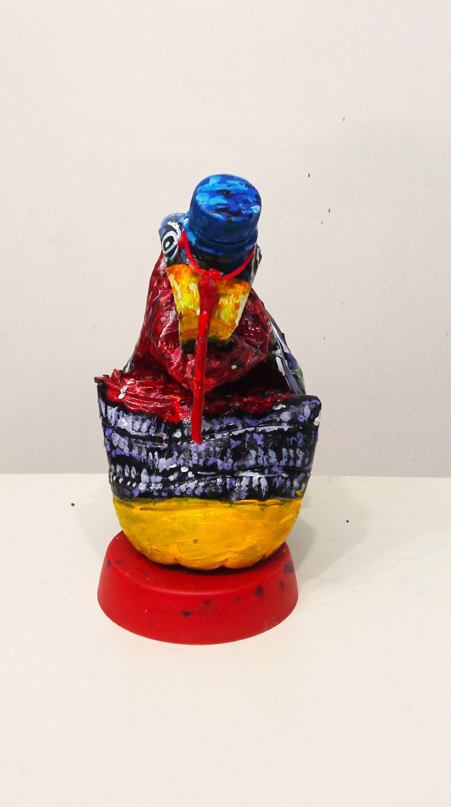 Acrylic painted Recycled plastic bottles Scrawny Turkey Figurine. Table top decoration. [Recycled Art]. Front side view