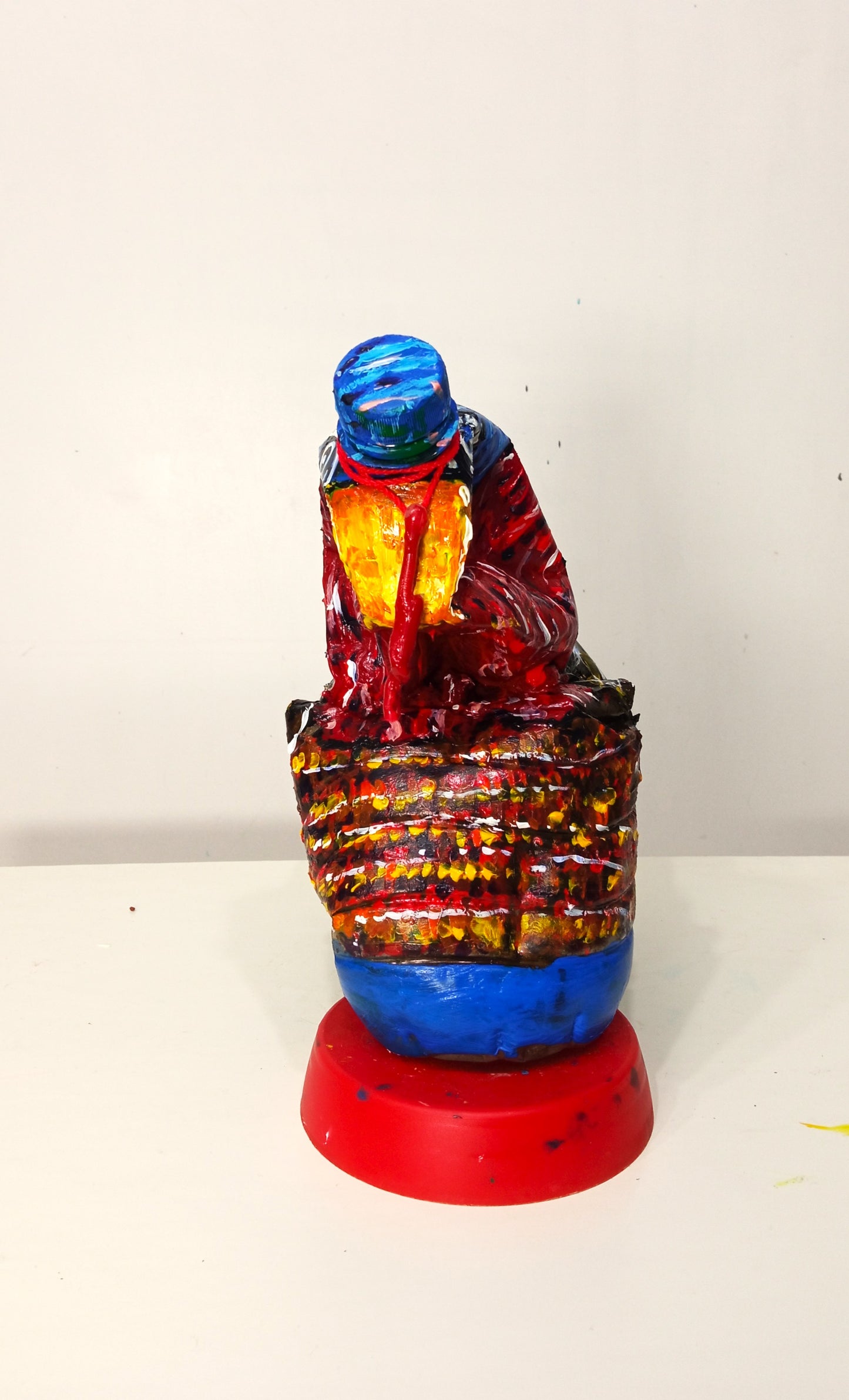 Acrylic painted Recycled plastic bottles Grumpy Turkey Figurine. Table top decoration. [Recycled Art]. Fromt View